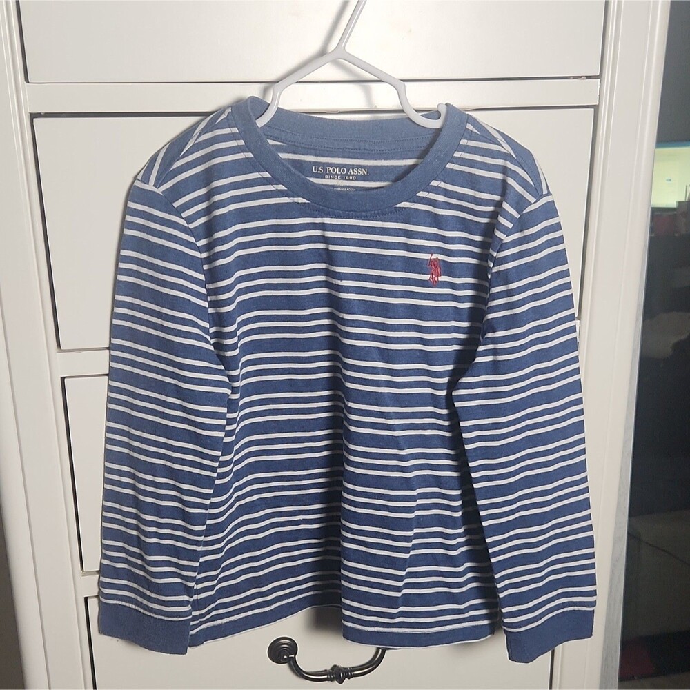 U.S. Polo Assn. Boys 5T Blue/White Striped Long Sleeve Crewneck T-Shirt